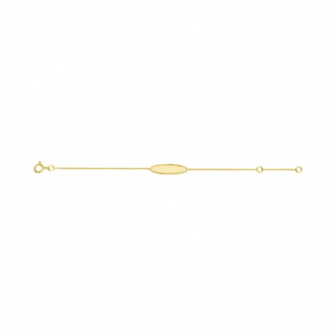 Pulsera infantil con placa ovalada estrecha de oro amarillo, cadena extrafina