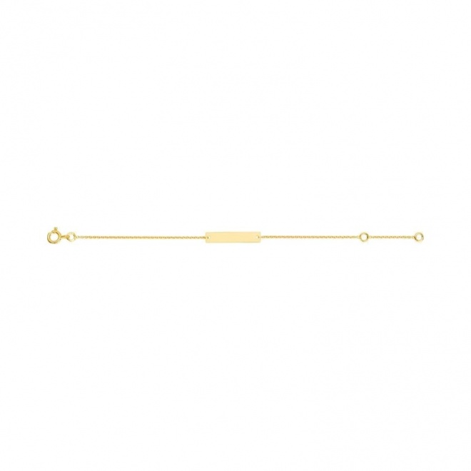 Pulsera infantil con placa rectangular de oro amarillo, cadena extrafina