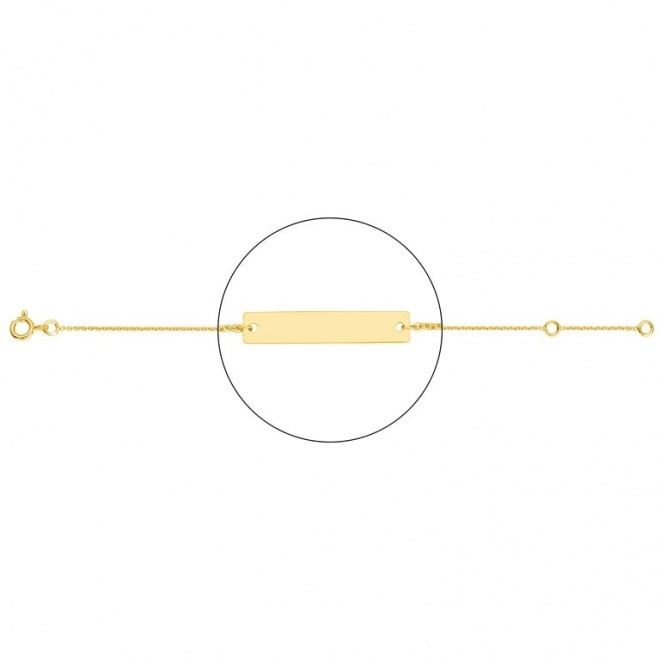 Pulsera infantil con placa rectangular de oro amarillo, cadena extrafina