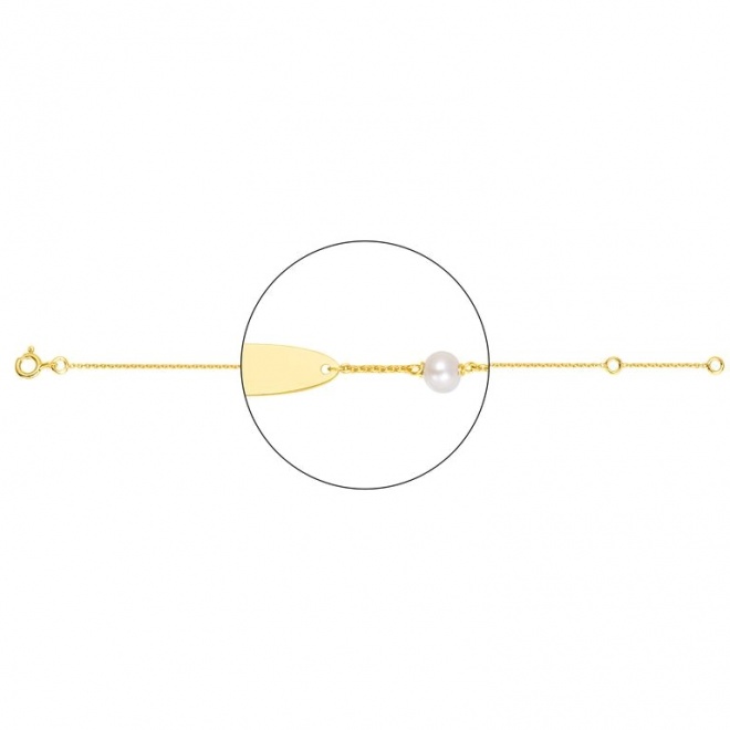 Pulsera infantil con placa y perla de oro amarillo, cadena extrafina