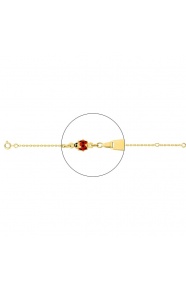 Pulsera infantil con placa de oro amarillo de 18 Kt con esmalte, mariquita grande