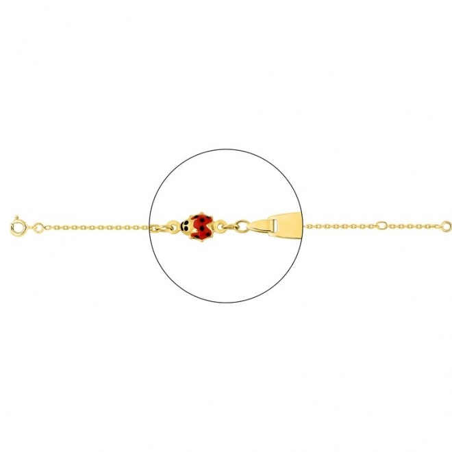 Pulsera infantil con placa de oro amarillo de 18 Kt con esmalte, mariquita grande