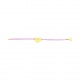 Pulsera infantil de oro amarillo de 18 Kt y cordón malva, chapa redonda para grabar