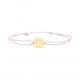Pulsera infantil de oro amarillo de 18 Kt y cordón rosa, silueta de niña calada
