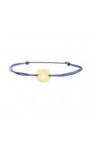 Pulsera infantil de oro amarillo de 18 Kt y cordón azul, silueta de niño calada