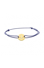 Pulsera infantil de oro amarillo de 18 Kt y cordón azul, ancla calada