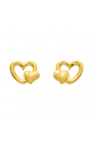 Pendientes de bebé de oro amarillo de 18 Kt, doble corazón