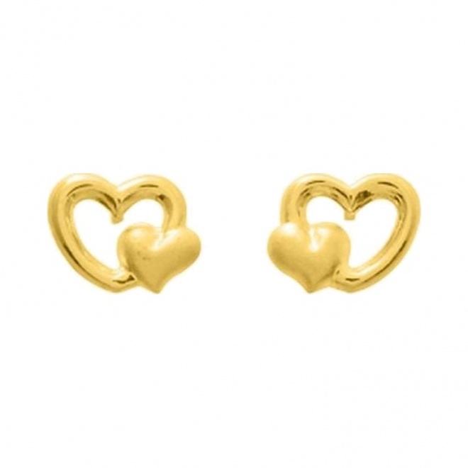Pendientes de bebé de oro amarillo de 18 Kt, doble corazón