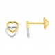 Pendientes de bebé de oro bicolor de 18 Kt, doble corazón