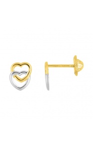 Pendientes de bebé de oro bicolor de 18 Kt, doble corazón