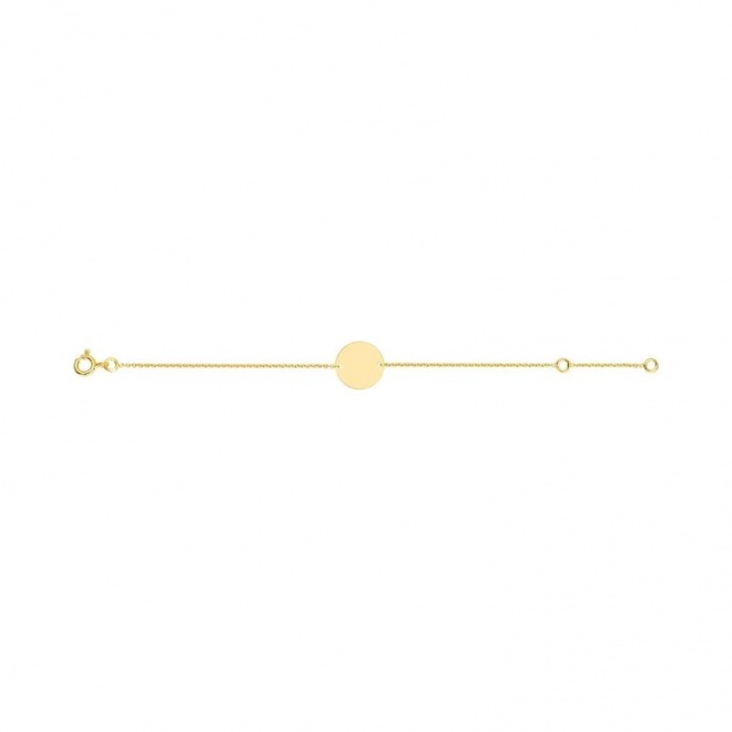 Pulsera infantil con placa redonda de oro amarillo, cadena extrafina