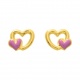 Pendientes de bebé de oro amarillo de 18 Kt con esmalte, doble corazón, cierre de rosca