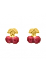 Pendientes de bebé de oro amarillo de 18 Kt con esmalte, cereza
