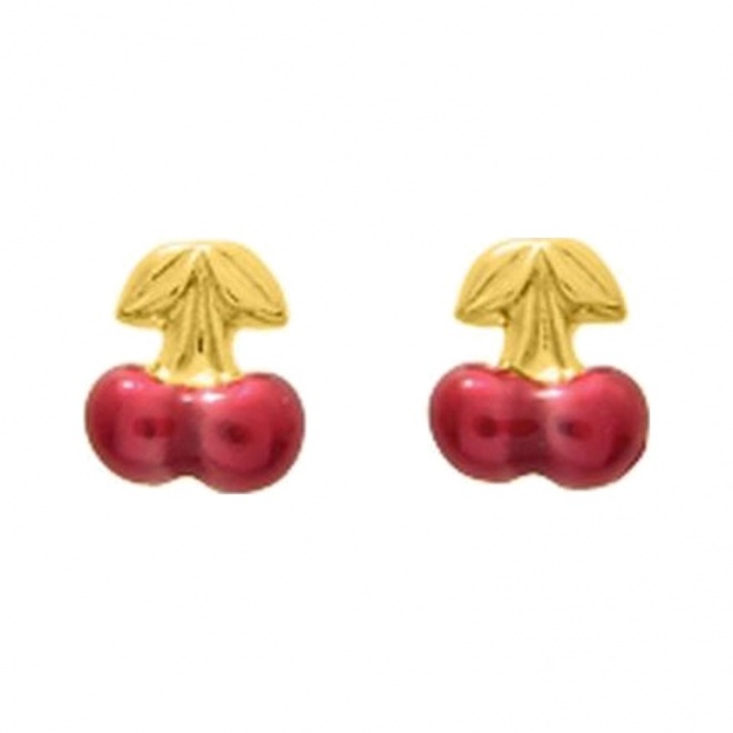Pendientes de bebé de oro amarillo de 18 Kt con esmalte, cereza