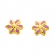 Pendientes de bebé de oro amarillo de 18 Kt con esmalte, flor de seis pétalos