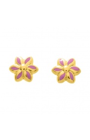 Pendientes de bebé de oro amarillo de 18 Kt con esmalte, flor de seis pétalos