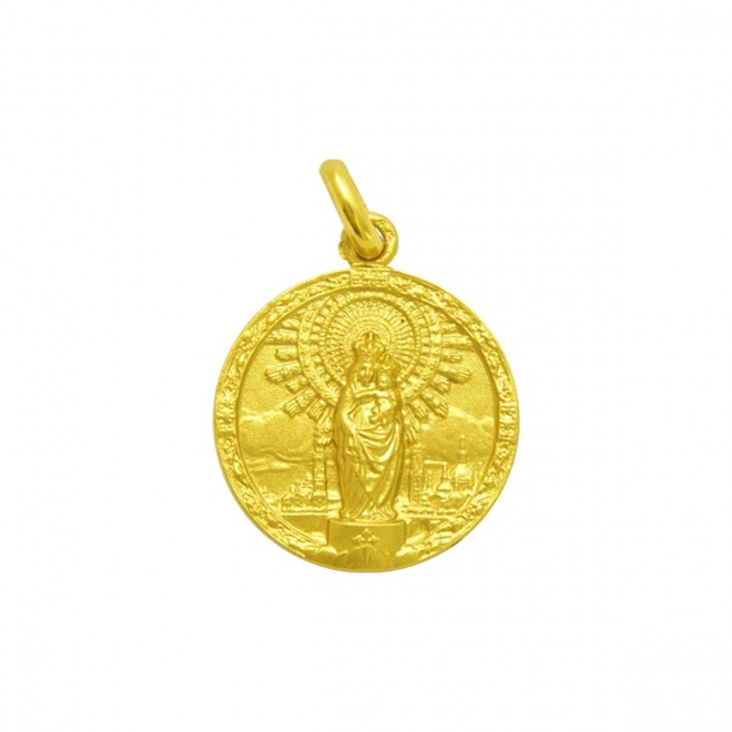 Medalla Virgen del Pilar de oro amarillo de 18 Kt con orla