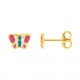 Pendientes de bebé de oro amarillo de 18 Kt con esmalte, mariposa, cierre de presión