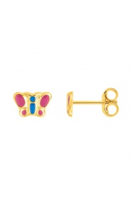 Pendientes de bebé de oro amarillo de 18 Kt con esmalte, mariposa, cierre de presión