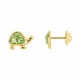 Pendientes de bebé de oro amarillo de 18 Kt con esmalte, tortuguita verde, cierre de rosca