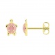 Pendientes de bebé de oro amarillo de 18 Kt con esmalte, tortuga rosa, cierre de presión