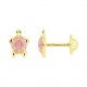 Pendientes de bebé de oro amarillo de 18 Kt con esmalte, tortuga rosa, cierre de rosca