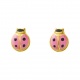 Pendientes de bebé de oro amarillo de 18 Kt con esmalte, mariquita rosa, cierre de rosca