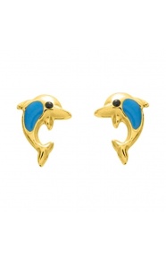 Pendientes de bebé de oro amarillo de 18 Kt con esmalte, delfín grande