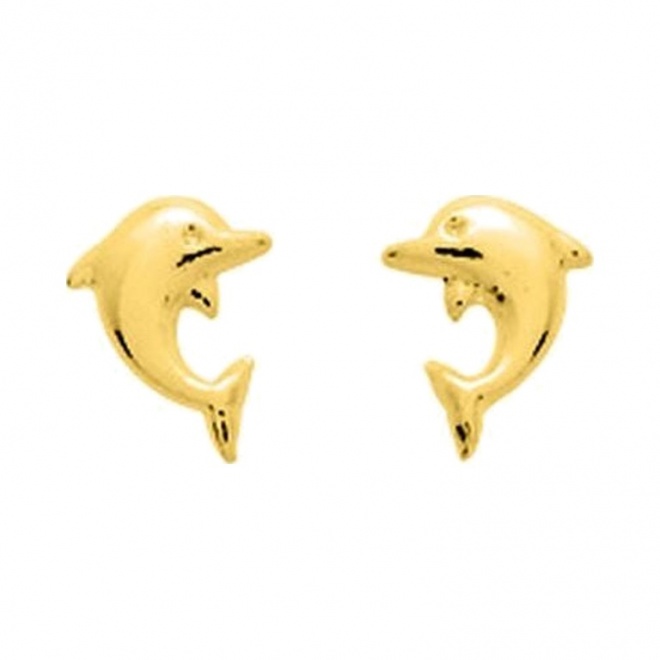 Pendientes de bebé de oro amarillo de 18 Kt, delfín