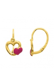 Pendientes de bebé de oro amarillo de 18 Kt con esmalte, corazón, cierre catalán