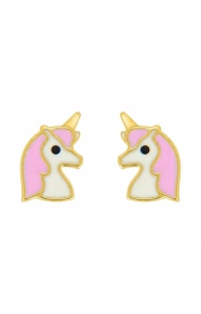 Pendientes de bebé de oro amarillo de 18 Kt con esmalte, unicornio, cierre de presión