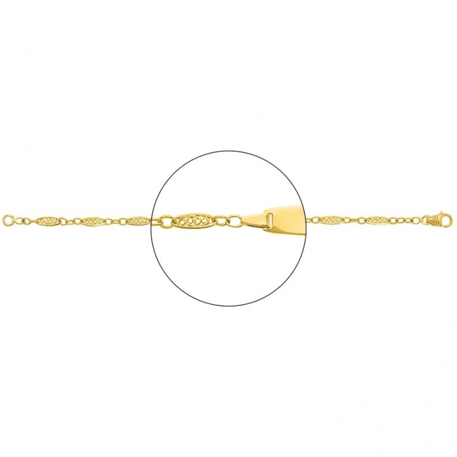 Pulsera infantil con placa redondeada de oro amarillo de 18 Kt, cadena de filigrana