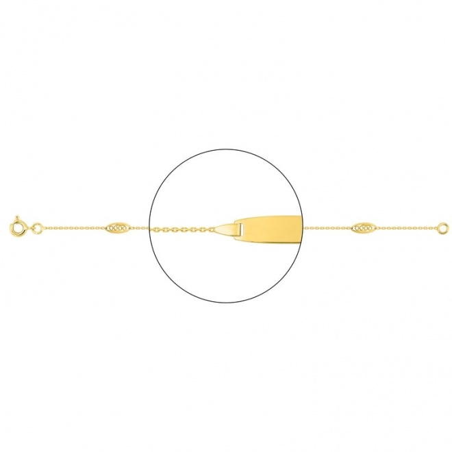 Pulsera infantil con placa redondeada de oro amarillo de 18 Kt, cadena forzada con filigrana