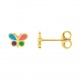 Pendientes de bebé de oro amarillo de 18 Kt con esmalte, mariposa multicolor, cierre de presión