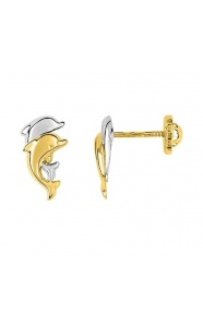 Pendientes de bebé de oro bicolor de 18 Kt, delfín