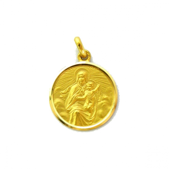 Medalla Virgen del Carmen Manto de oro amarillo de 18 Kt, bisel lapidado