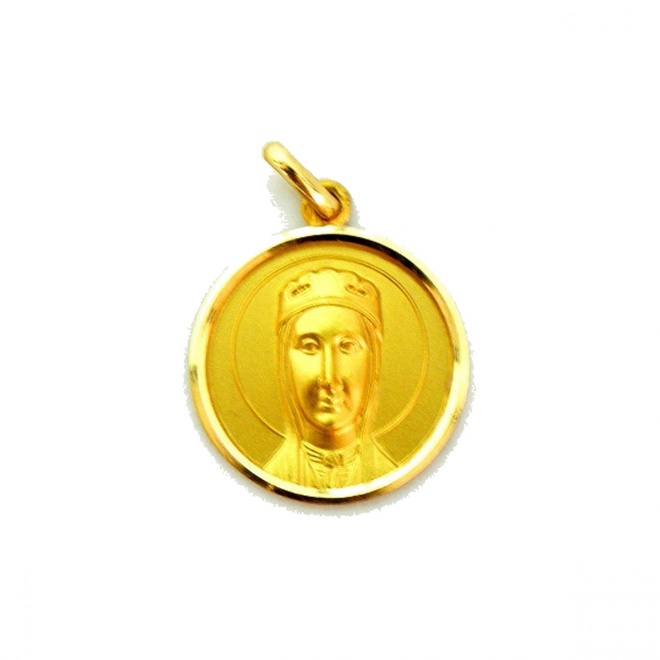Medalla Nuestra Señora de Montserrat de frente de oro amarillo de 18 Kt, bisel lapidado