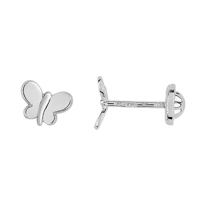 Pendientes de bebé de oro blanco de 18 Kt, mariposa grande