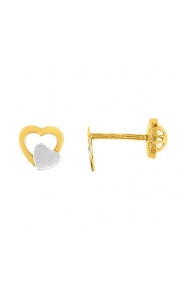 Pendientes de bebé de oro bicolor de 18 Kt, doble corazón calado
