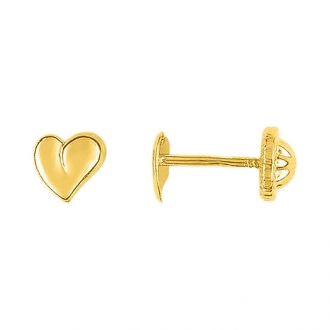 Pendientes de bebé de oro amarillo de 18 Kt, corazón liso