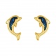 Pendientes de bebé de oro amarillo de 18 Kt con esmalte, delfín azul marino