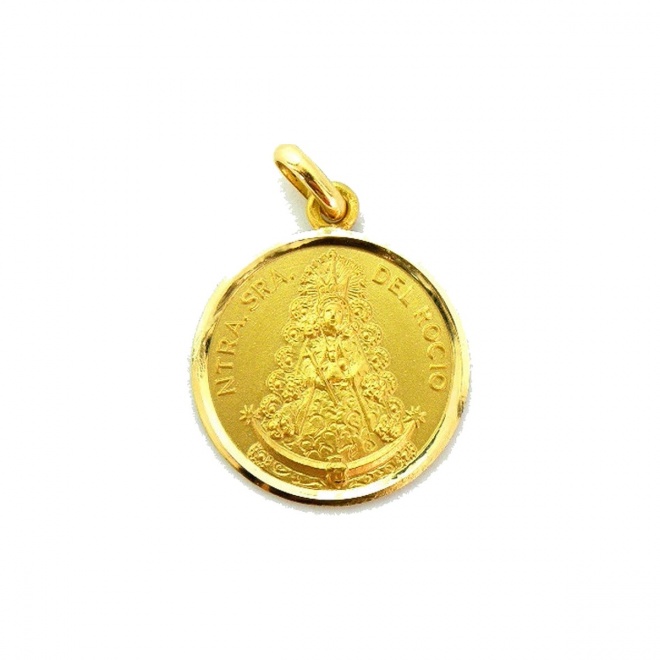 Medalla Nuestra Señora del Rocío de oro amarillo de 18 Kt, bisel lapidado