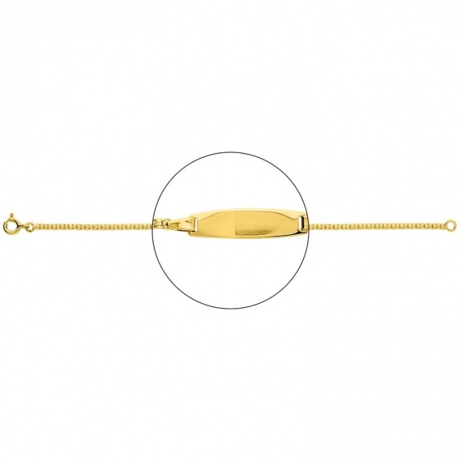 Pulsera infantil con placa redondeada de oro amarillo de 18 Kt, cadena veneciana