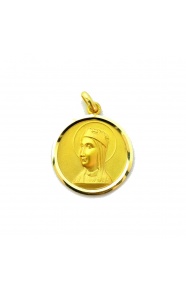 Medalla Nuestra Señora de Montserrat medio perfil de oro amarillo de 18 Kt, bisel lapidado