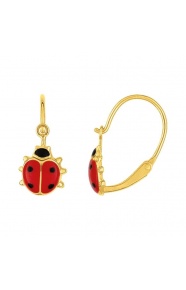 Pendientes de bebé de oro amarillo de 18 Kt con esmalte, mariquita colgante