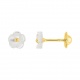 Pendientes de bebé de oro amarillo de 18 Kt con nácar, flor blanca