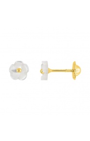 Pendientes de bebé de oro amarillo de 18 Kt con nácar, flor blanca