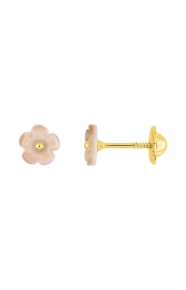 Pendientes de bebé de oro amarillo de 18 Kt con nácar, flor rosa