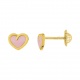 Pendientes de bebé de oro amarillo de 18 Kt con esmalte, corazón rosa, cierre de rosca