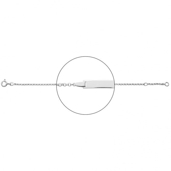 Pulsera infantil con placa recta de oro blanco de 18 Kt, cadena rolo